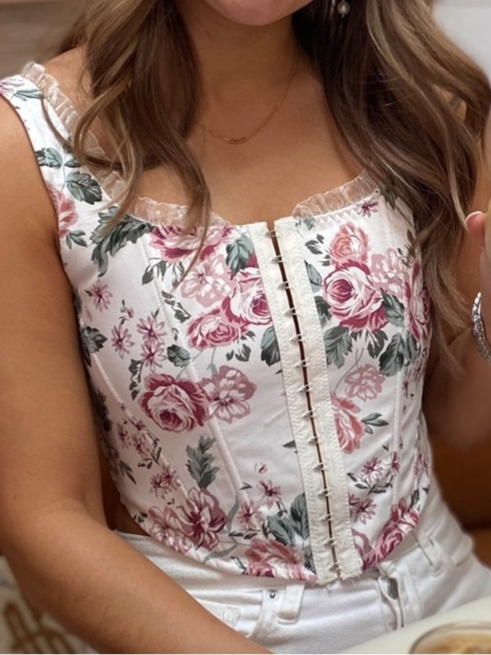 Altar’d State Pink & White Floral Corset Top XS